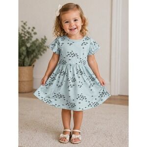 Little & Lively Dress Girl 1T/2T Bamboo Blend Short Sleeve Fish Print Light Blue